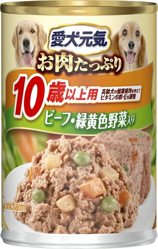 JAN 4520699671801 愛犬元気 缶 10歳以上用 ビーフ・緑黄色野菜入り(375g) ユニ・チャーム株式会社 ペット・ペットグッズ 画像