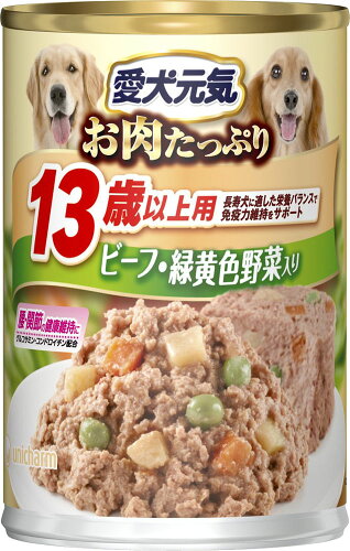 JAN 4520699672082 愛犬元気 缶 13歳以上用 ビーフ・緑黄色野菜入り(375g) ユニ・チャーム株式会社 ペット・ペットグッズ 画像