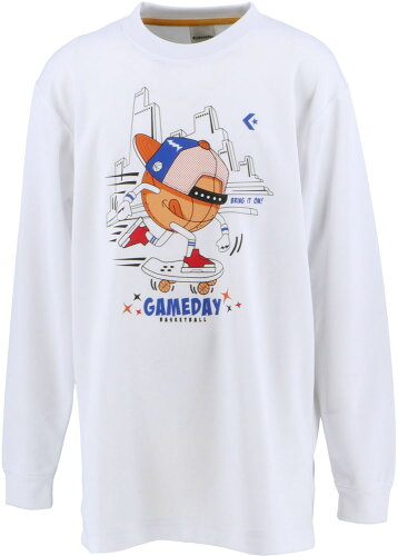 JAN 4549858405552 CONVERSE コンバース バスケット ジュニアプリントロングスリーブTシャツ CB412354L-1125 ゼットクリエイト株式会社 スポーツ・アウトドア 画像