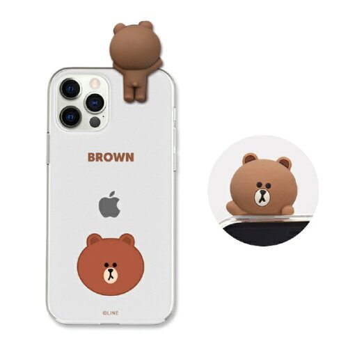 JAN 4570047540815 LINE FRIENDS iPhone 12 Pro Max用 フィギュア付きソフトクリアケース BASIC FACE BROWN KCE-CSB083 株式会社ロア・インターナショナル スマートフォン・タブレット 画像