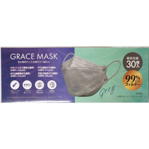 JAN 4570087142192 GRACE MASK 男女兼用 GY 30枚 株式会社WEトレーディングジャパン 医薬品・コンタクト・介護 画像