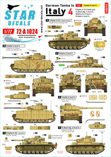 JAN 4573105631777 1/72 WWII 独 イタリア戦線のドイツ戦車#4 III号戦車火炎放射型 III号戦車G/J型 IV号戦車H型 Star Decals 株式会社M.S Models ホビー 画像