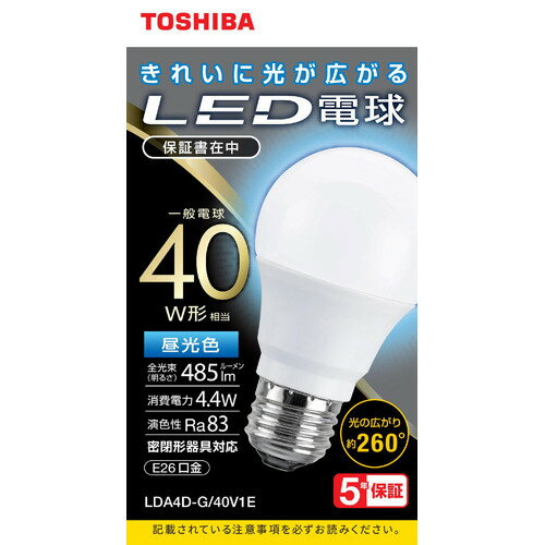 JAN 4580625137764 東芝 LED電球 一般電球形 A形E26 全方向260度 40W形相当 昼光色 LDA4D-G／40V1E(1個) NVC Lighting Japan株式会社 インテリア・寝具・収納 画像