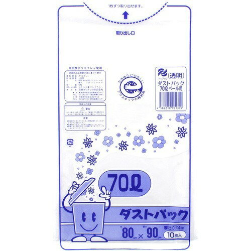 JAN 4582210901309 ゴミ袋 ダストパック 厚手0.04mm 日本製 透明 70L(10枚入) 日泉ポリテック株式会社 日用品雑貨・文房具・手芸 画像