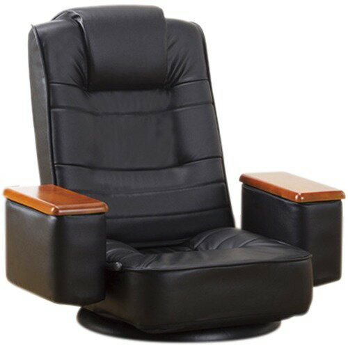 JAN 4589978068824 天然木肘付き高反発回転座椅子 座ったままリクライニング ブラック(1脚) 株式会社ファミリー・ライフ インテリア・寝具・収納 画像