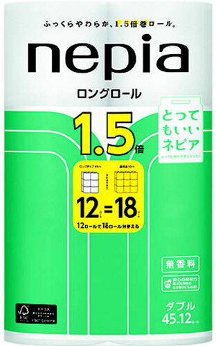 JAN 4901121264509 ネピア ロング トイレットロール ダブル 無香料(45m*12ロール) 王子ネピア株式会社 日用品雑貨・文房具・手芸 画像