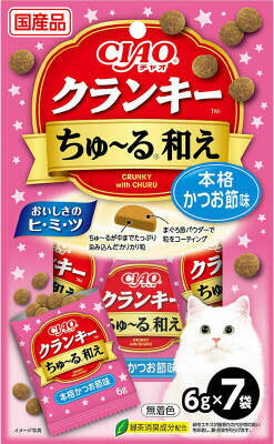 JAN 4901133331619 CIAO クランキー ちゅ～る和え 本格鰹だし味(6g*7袋入) いなば食品株式会社 ペット・ペットグッズ 画像