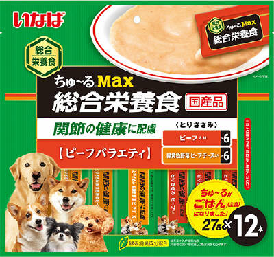 JAN 4901133345081 いなば 犬用ちゅ～るMax 総合栄養食 とりささみ ビーフバラエティ(27g*12本入) いなば食品株式会社 ペット・ペットグッズ 画像