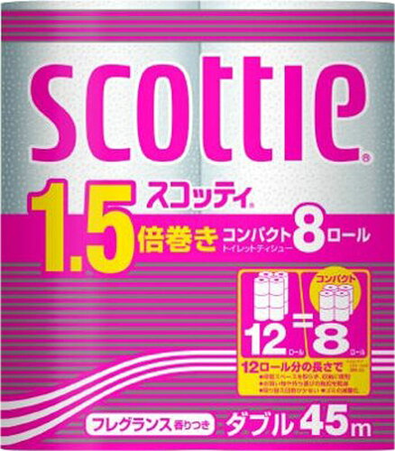 JAN 4901750264307 スコッティ 1.5倍巻きコンパクト ダブル(8ロール) 日本製紙クレシア株式会社 日用品雑貨・文房具・手芸 画像