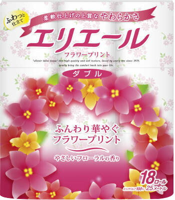 JAN 4902011700466 エリエール トイレットティシュー フラワープリント ダブル(18ロール) 大王製紙株式会社 日用品雑貨・文房具・手芸 画像