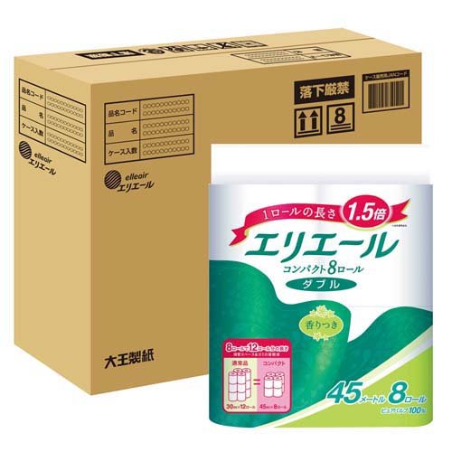 JAN 4902011825602 エリエール トイレットティシュー コンパクト ダブル(8ロール*4袋入) 大王製紙株式会社 日用品雑貨・文房具・手芸 画像