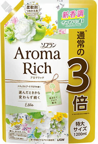 JAN 4903301326984 ソフラン アロマリッチ 柔軟剤 エリー 詰め替え 特大(1200ml) ライオン株式会社 日用品雑貨・文房具・手芸 画像