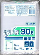 JAN 4904118588312 日本技研工業 市規格・透明ポリ袋 30L TN-31(50枚入) 日本技研工業株式会社 日用品雑貨・文房具・手芸 画像