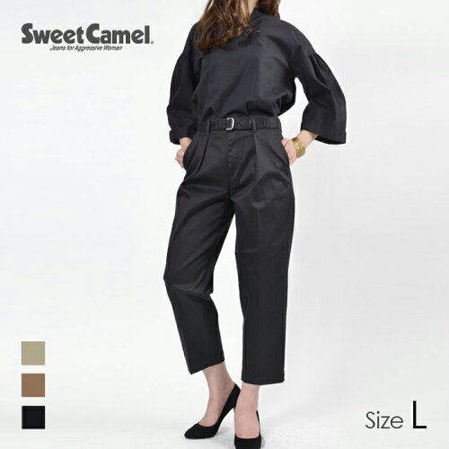 JAN 4930403158830 Sweet Camel/スウィートキャメル レディース チノ ベルテッド ワイドパンツ 08 ブラック/サイズL SC5324 タカヤ商事株式会社 レディースファッション 画像