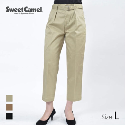 JAN 4930403158892 Sweet Camel/スウィートキャメル レディース チノ ベルテッド ワイドパンツ 82 カーキ/サイズL SC5324 タカヤ商事株式会社 レディースファッション 画像