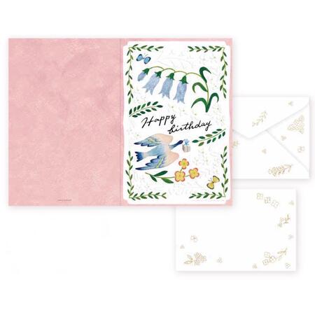 JAN 4961187270531 浅野みどり バースデーカード Bird birthday card pink 株式会社表現社 日用品雑貨・文房具・手芸 画像