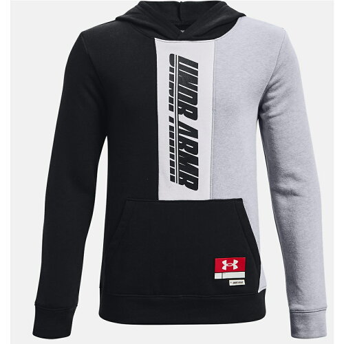 UPC 0195251472130 UNDER ARMOUR ジュニア UAベースライン ロングスリーブ フーディー ブラック/グレー/ホワイト 1366553 001 キッズ・ベビー・マタニティ 画像