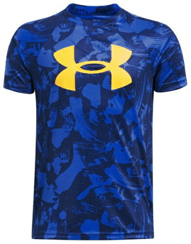 UPC 0196885455841 アンダーアーマー｜UNDER ARMOUR ボーイズ UA テック ショートスリーブTシャツ オールオーバープリント ビッグロゴ Photon Blue×Nova Orange 1363278 /YXSサイズ キッズ・ベビー・マタニティ 画像